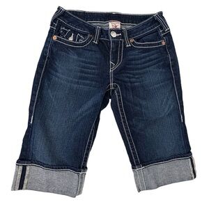 True Religion Bermuda Cuffed Hem Dark Wash Jean Shorts Sophie Size 28